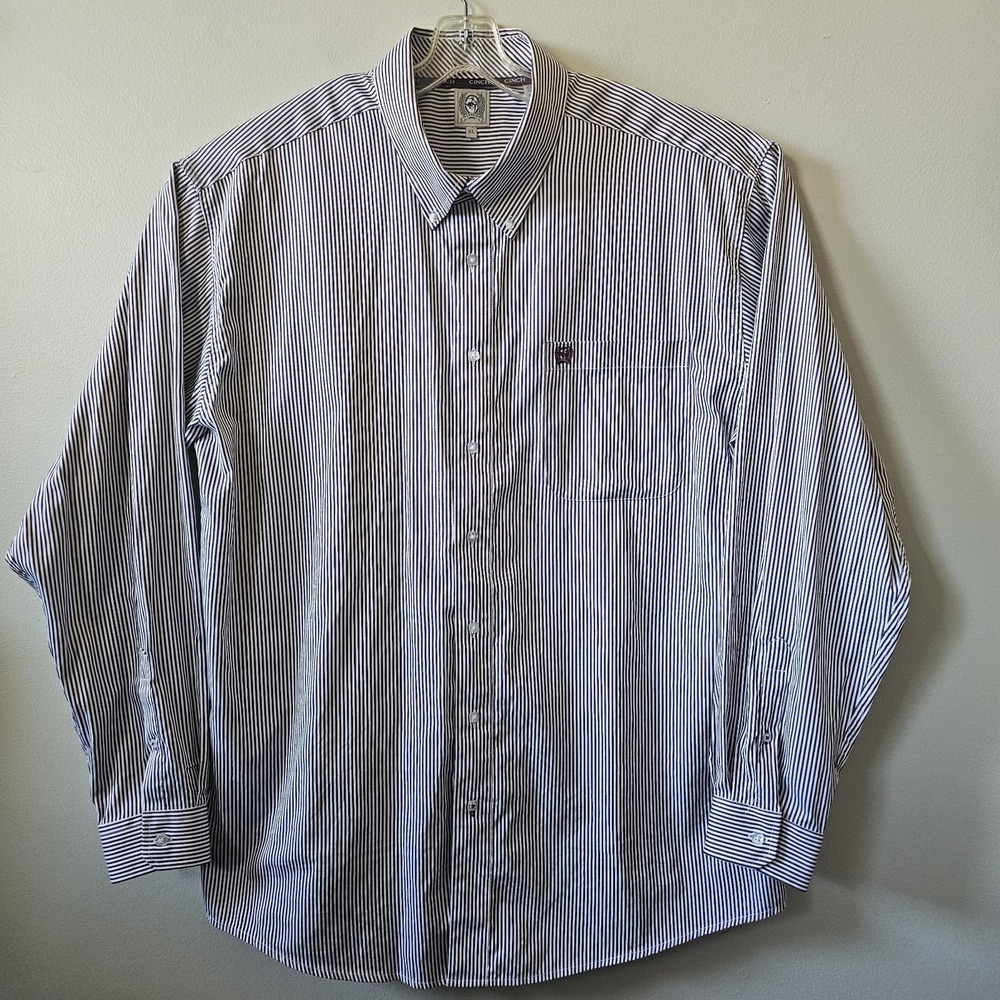 Cinch‎ Western Shirt Men's XL Long Sleeve Button Down Striped Red White Burgundy